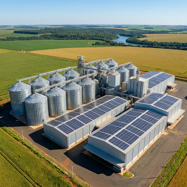 Painéis solares em silo agrícola